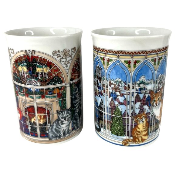 4 Dunoon window Christmas Cat Mugs Sue Scullard Stoneware Made Scotland Vintage - Picture 5 of 11